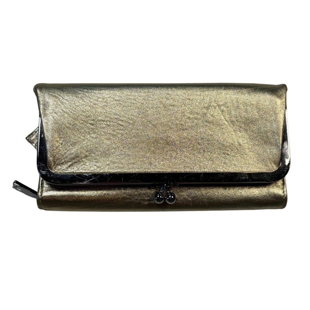 Hobo International Lauren Metallic Gold Leather Frame Clutch Wallet Mirror